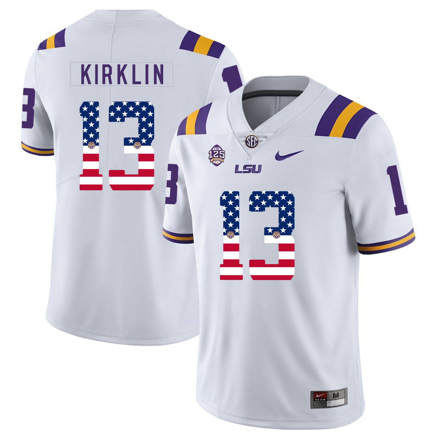 Men LSU Tigers #13 Kirklin White Flag Customized NCAA Jerseys